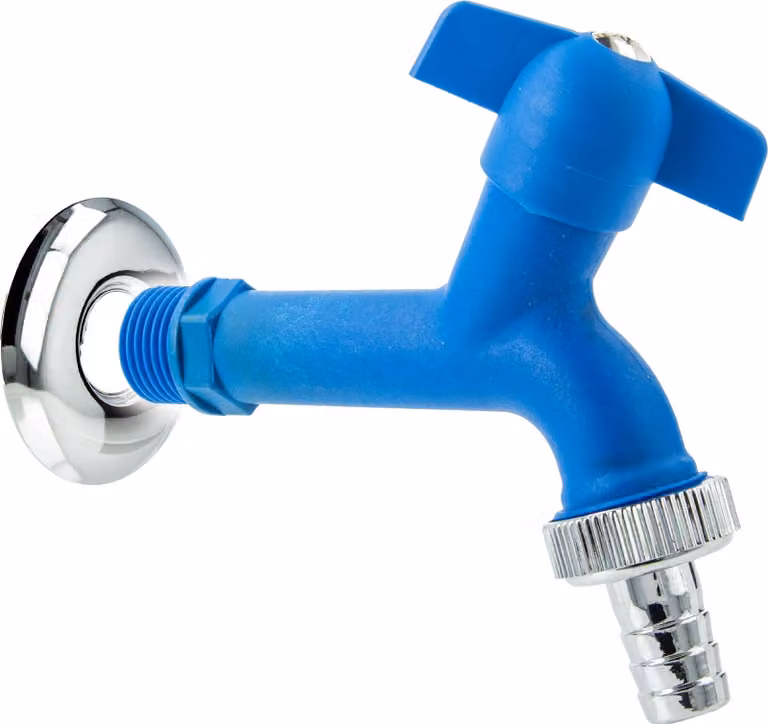 Valvola di scarico tecuro KTW da 1/2 pollice con raccordo per tubo flessibile, rosetta da parete, blu