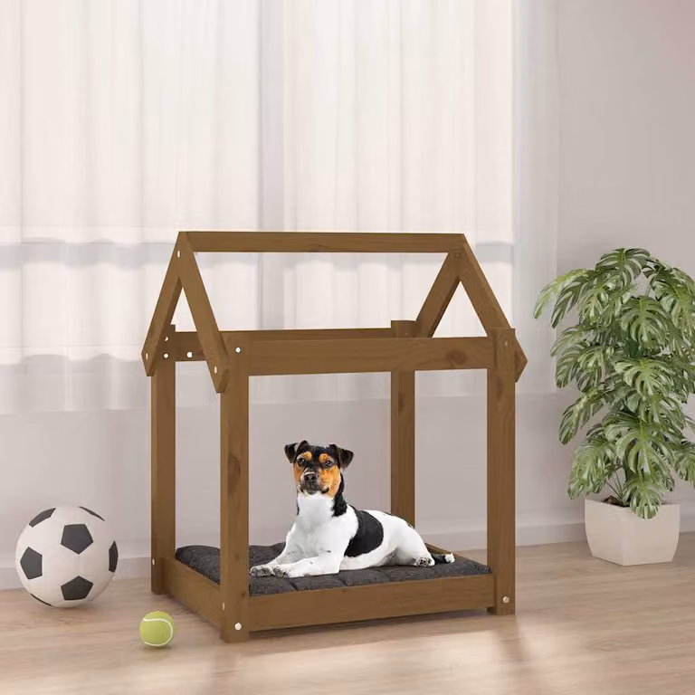 Cuccia per cani vidaXL in legno di pino massello, colore marrone, L 61 cm x P 50 cm x H 70 cm
