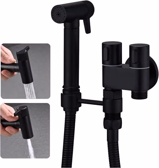 Bidet con doccetta a mano - Nero - Montaggio a muro - Ottone