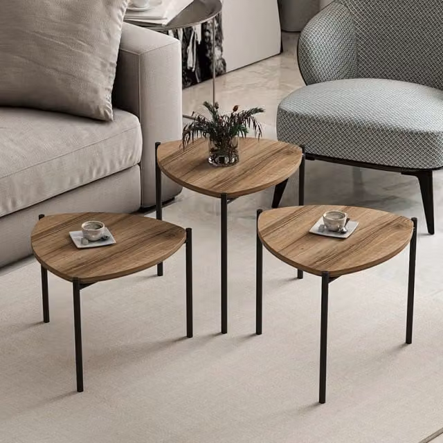 Set di 3 tavolini da salotto moderni DMORA, design a incastro, colore marrone e nero, L/P/H: 45 x 45 x 45 cm