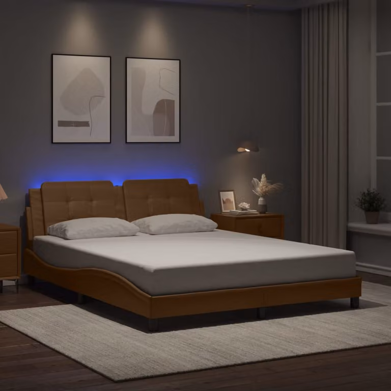vidaXL Giroletto Zadar con LED e porta USB, Colore Beige/Marrone, L 160 x P 200 cm