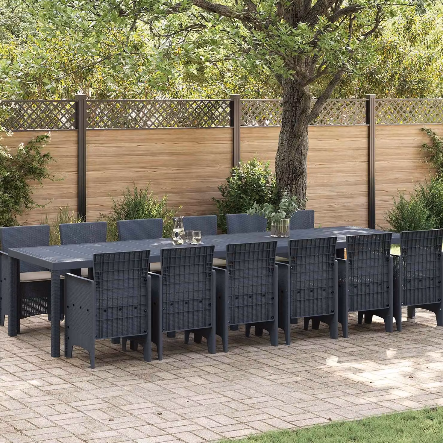 Maison Exclusive - Set da giardino per 13 persone, colore antracite, struttura in rattan sintetico