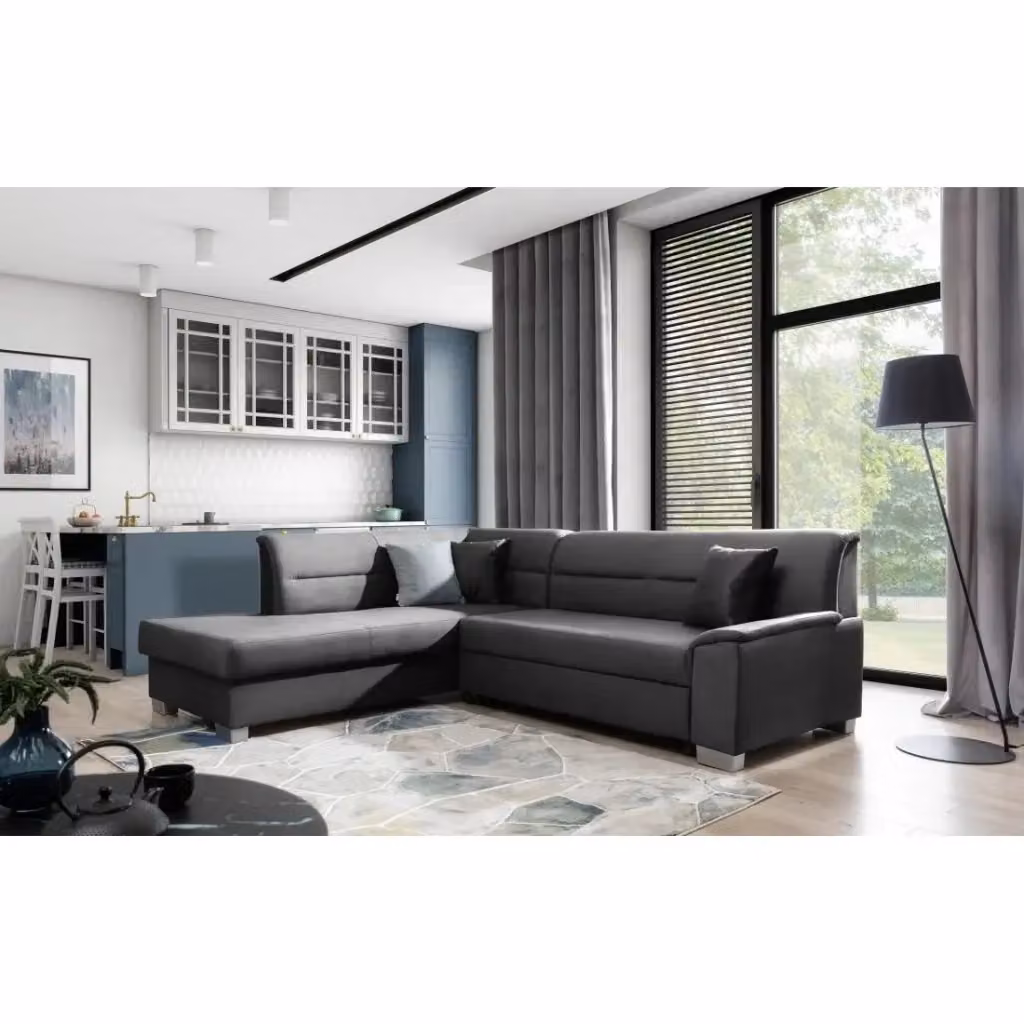 Divano letto angolare TROMSO MEUBLORAMA grigio con effetto velluto, modello a L con angolo sinistro e funzione letto – 2