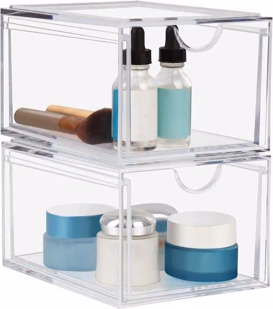 Contenitori trasparenti impilabili per cosmetici, set da 2 pezzi