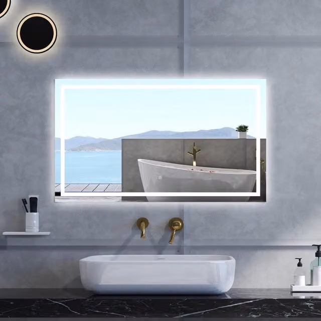 Specchio da bagno Rettangolare con 150x80cm,3 colori,Memoria, Antifog,Regorabile,Retroilluminato,doppio interruttore,