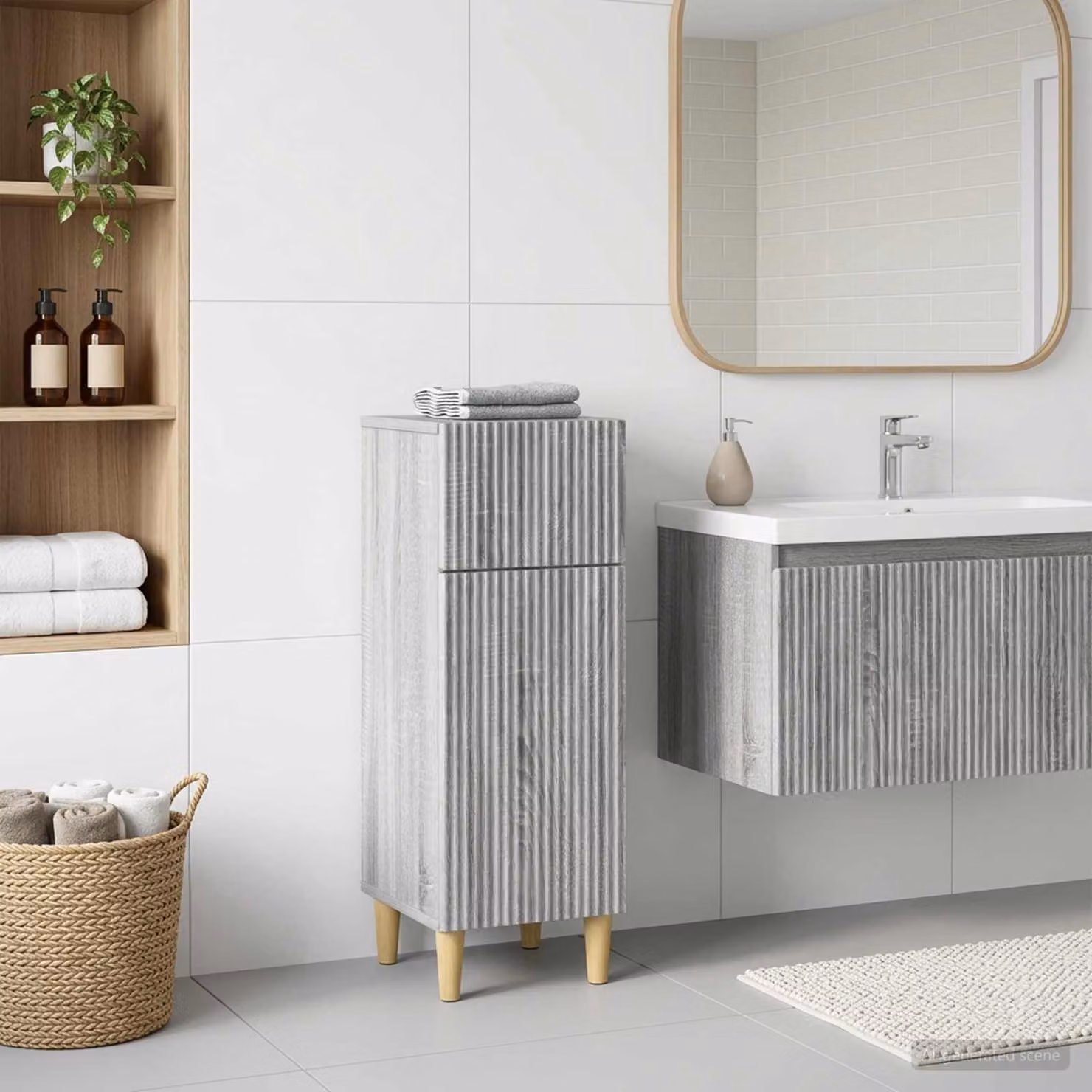 Mobiletto da bagno moderno vidaXL ARNHEM grigio con ripiani e cassetti L/P/H: 30 x 31 x 80 cm