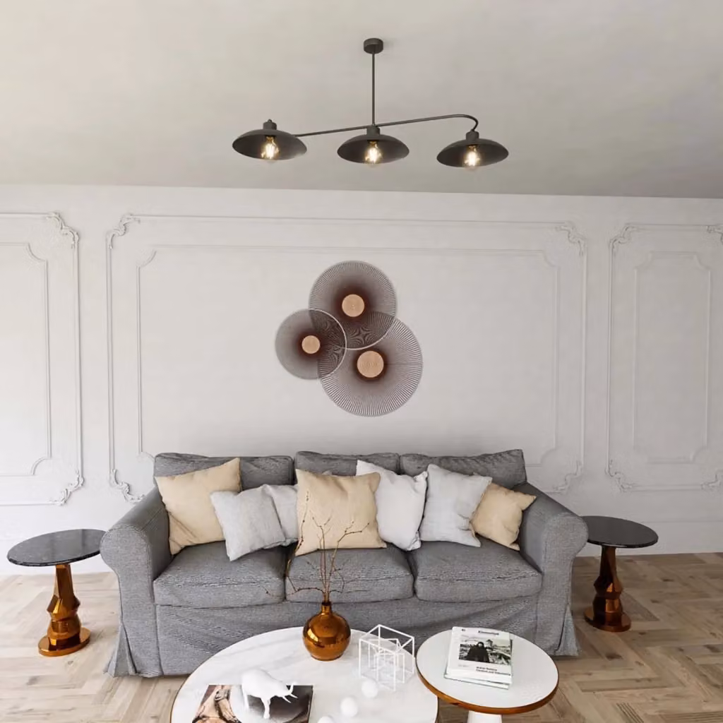 Lampadario Industrial Mnemosyne Luceart-Classic in Metallo Nero con 3 Luci e Diffusori a Cupola – 2