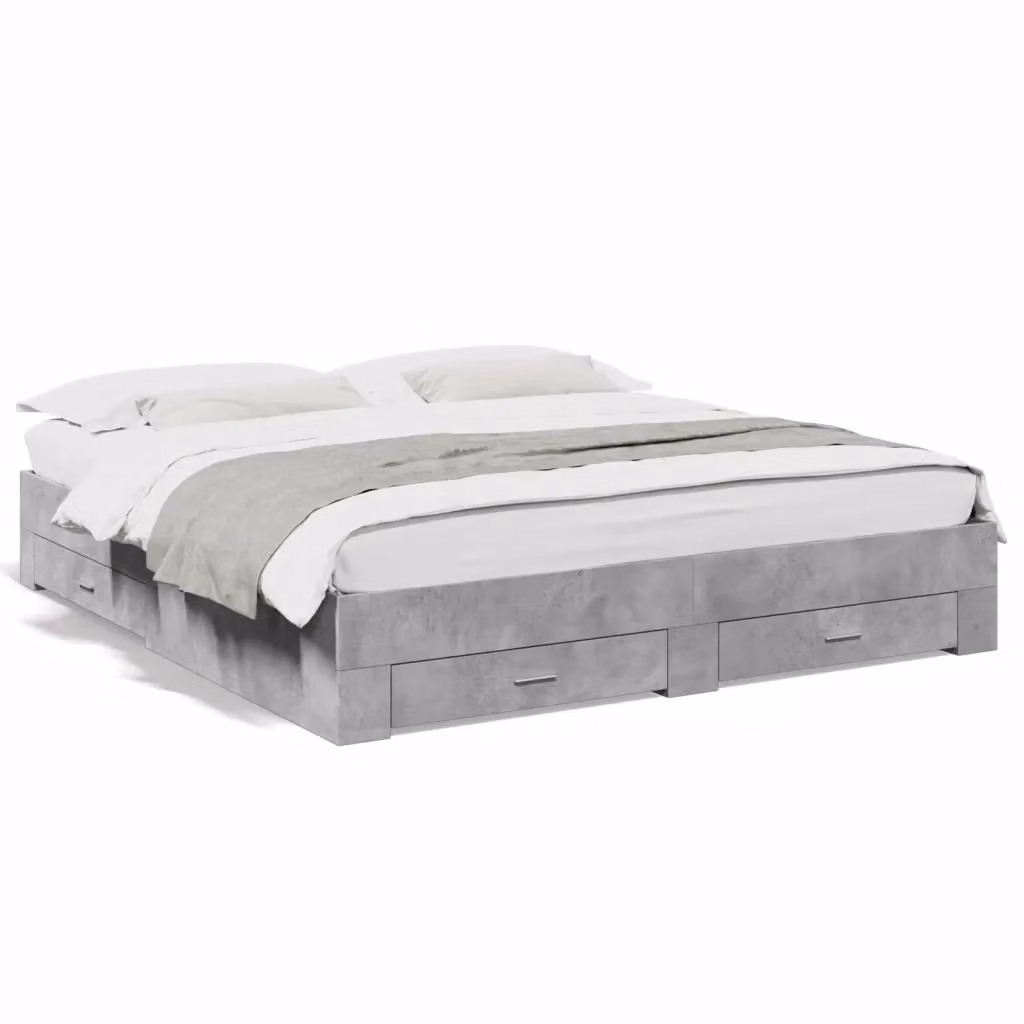 vidaXL Giroletto con Cassetti in Legno Multistrato Grigio, L/P/H: 180 x 200 x 32 cm – 2