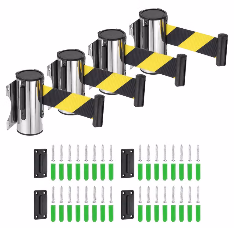 Supporto per bacchette con nastro estensibile, 16 metri, confezione da 4, colore nero/giallo