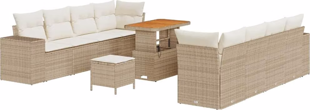 Set Divano da Giardino con cuscino 11 pcs Beige polyrattan
