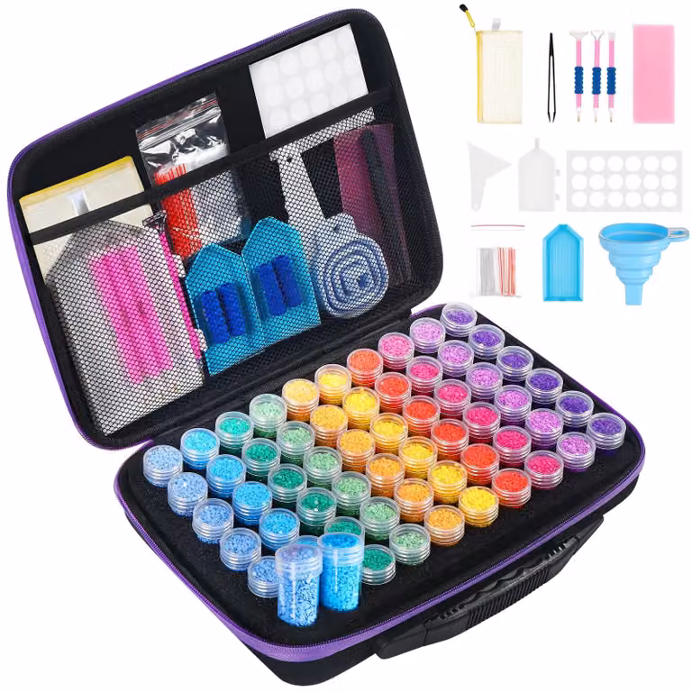 Custodia portatile per diamond painting con 60 scomparti, organizer resistente agli urti, ideale per riporre le perline