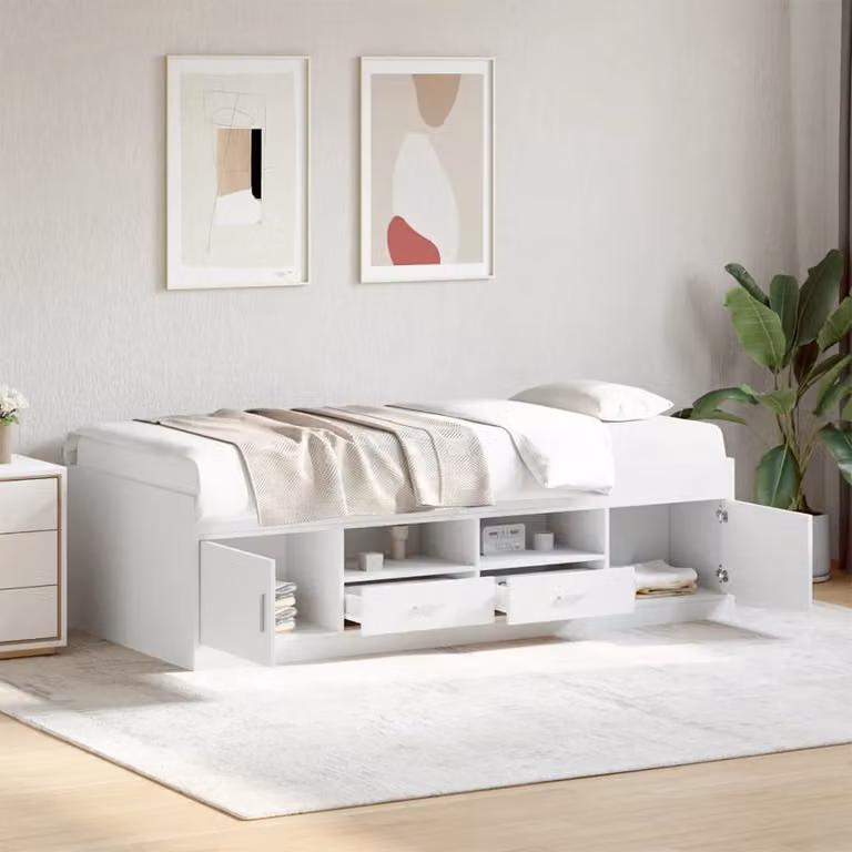 vidaXL Divano Letto Moderno con Cassetti in Tessuto Bianco L/P/H: 190 x 90 x 52 cm