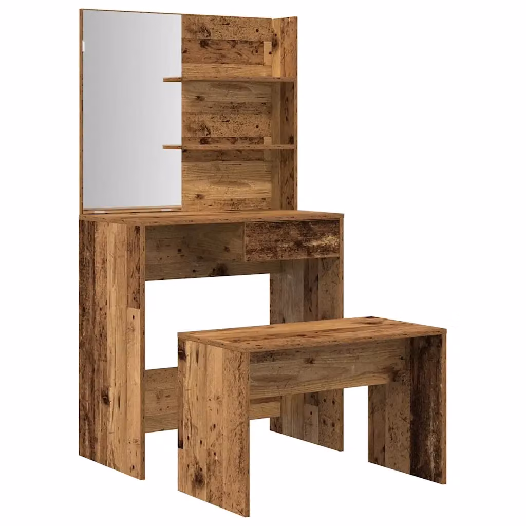 Set Tavolo da Toeletta in Legno Rustico Marrone vidaXL L/P/H: 141 x 40 x 74,5 cm – 2