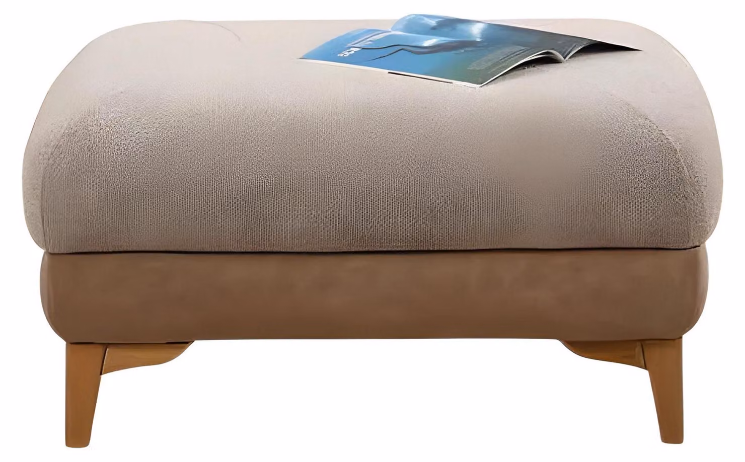 Moderner Beiger Stoffhocker mit Holzstruktur und praktischem