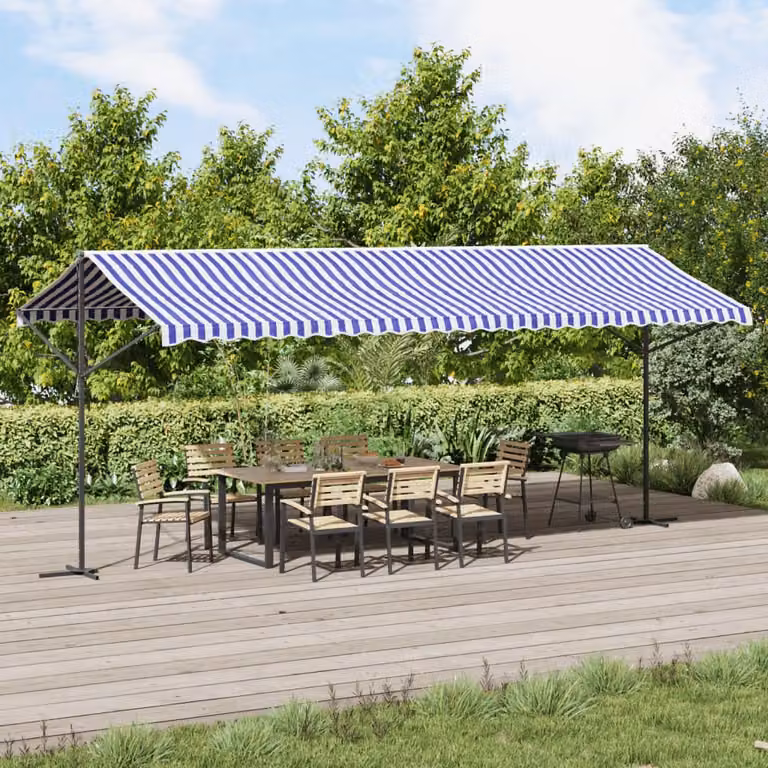 Tenda da sole vidaXL in tessuto e acciaio, blu e bianca, L: 600 cm, P: 300 cm
