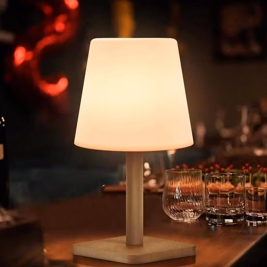 Lampada da tavolo LED in legno senza fili con ricarica USB, regolabile con 8 colori e impermeabile, ideale per giardino e interni