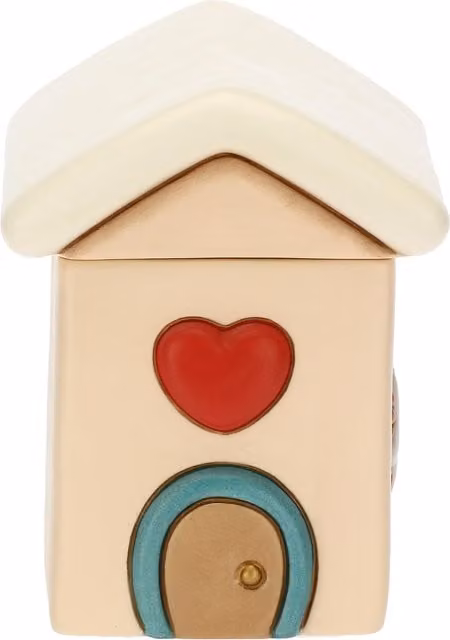Casetta decorativa Thun Regali d'inverno in ceramica beige per decorazione da tavolo