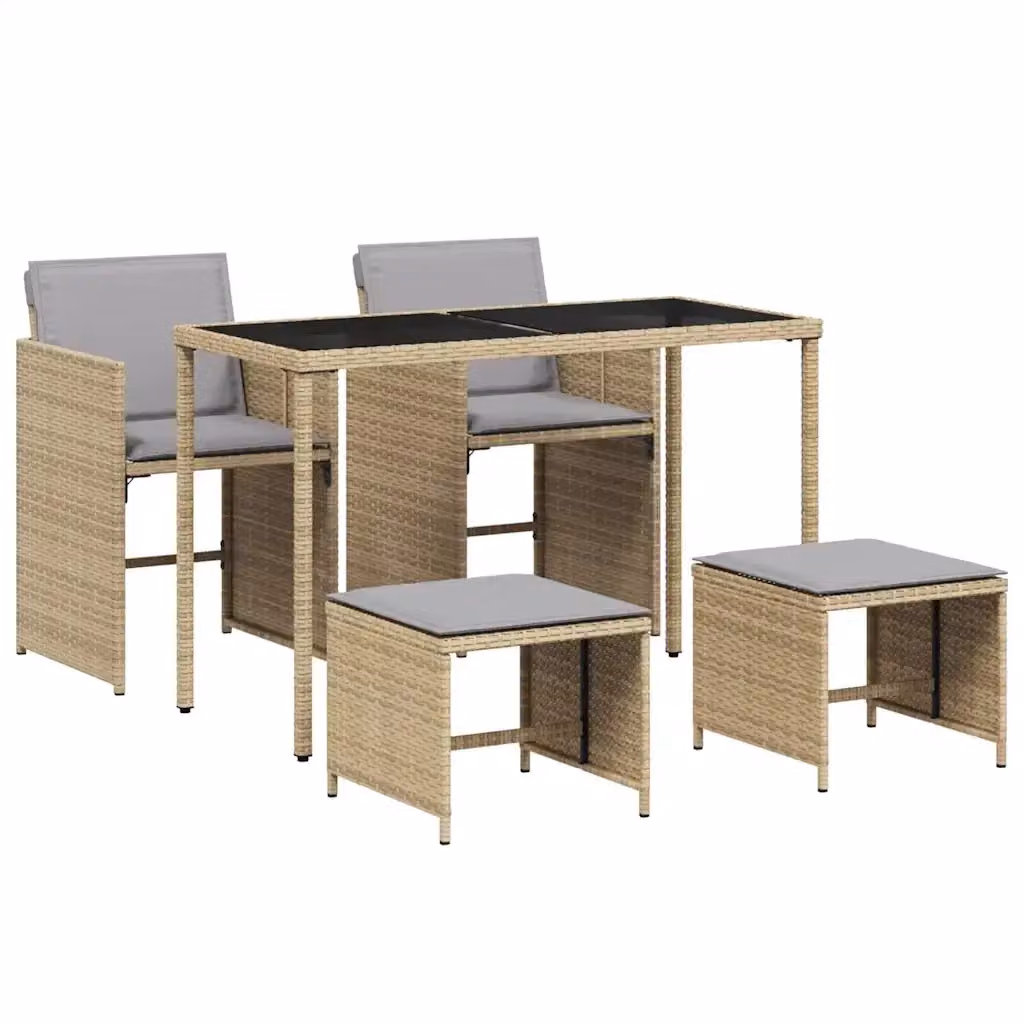 Set Pranzo da Giardino vidaXL in Polyrattan con Cuscini Beige e Grigio e Tavolo in Vetro – 2