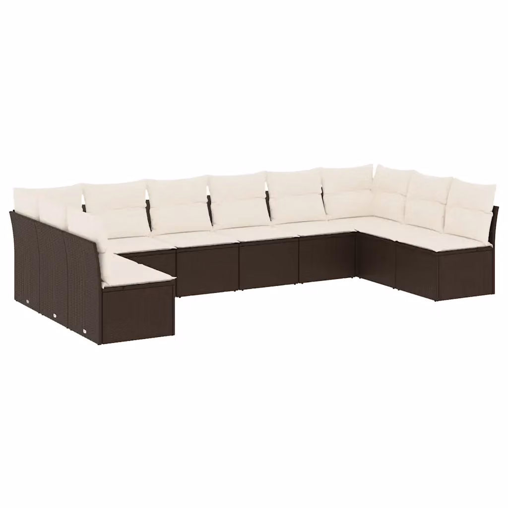 Set di Divani da Giardino vidaXL 10 Pezzi con Cuscini in Polyrattan Marrone e Bianco e Struttura in Acciaio Verniciato a Polvere – 2