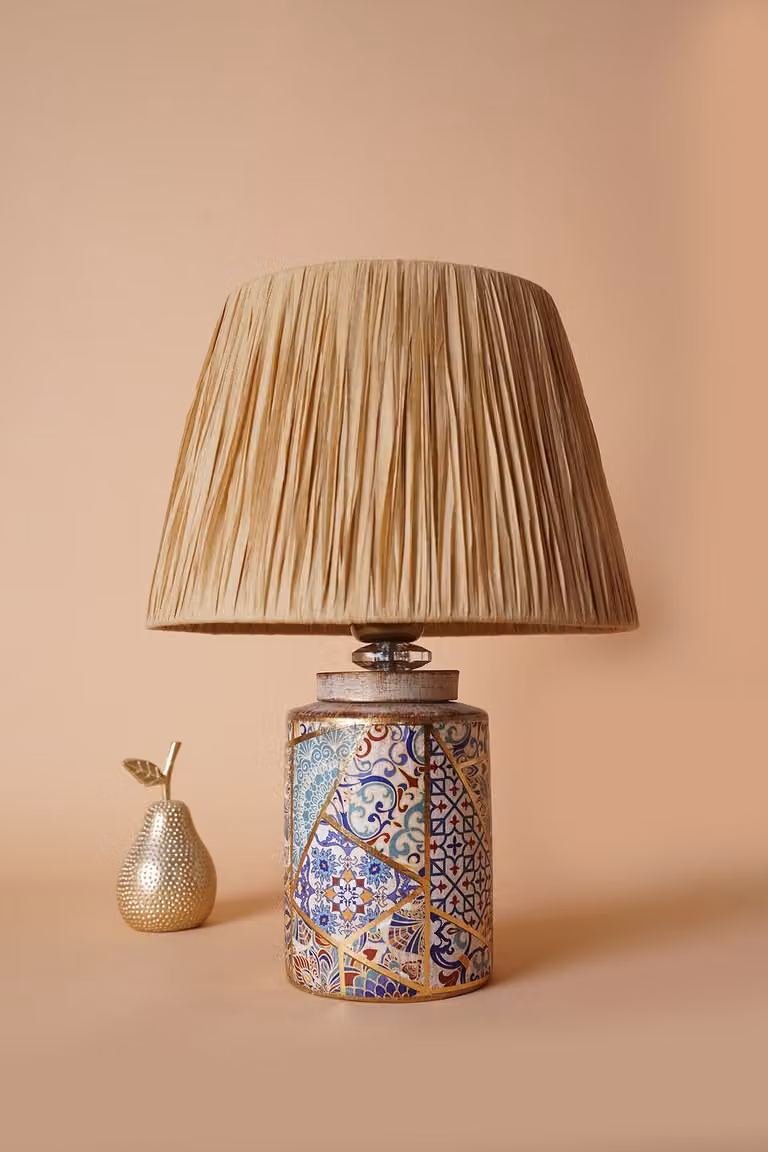 Opviq, lampada da tavolo di alta qualità con corpo in Vetroceramica, larghezza 30 cm, altezza 42 cm | Attacco E27, max. 40 W | Colore beige, design etnico | Perfetta per gli interni moderni e per dare un tocco di stile.