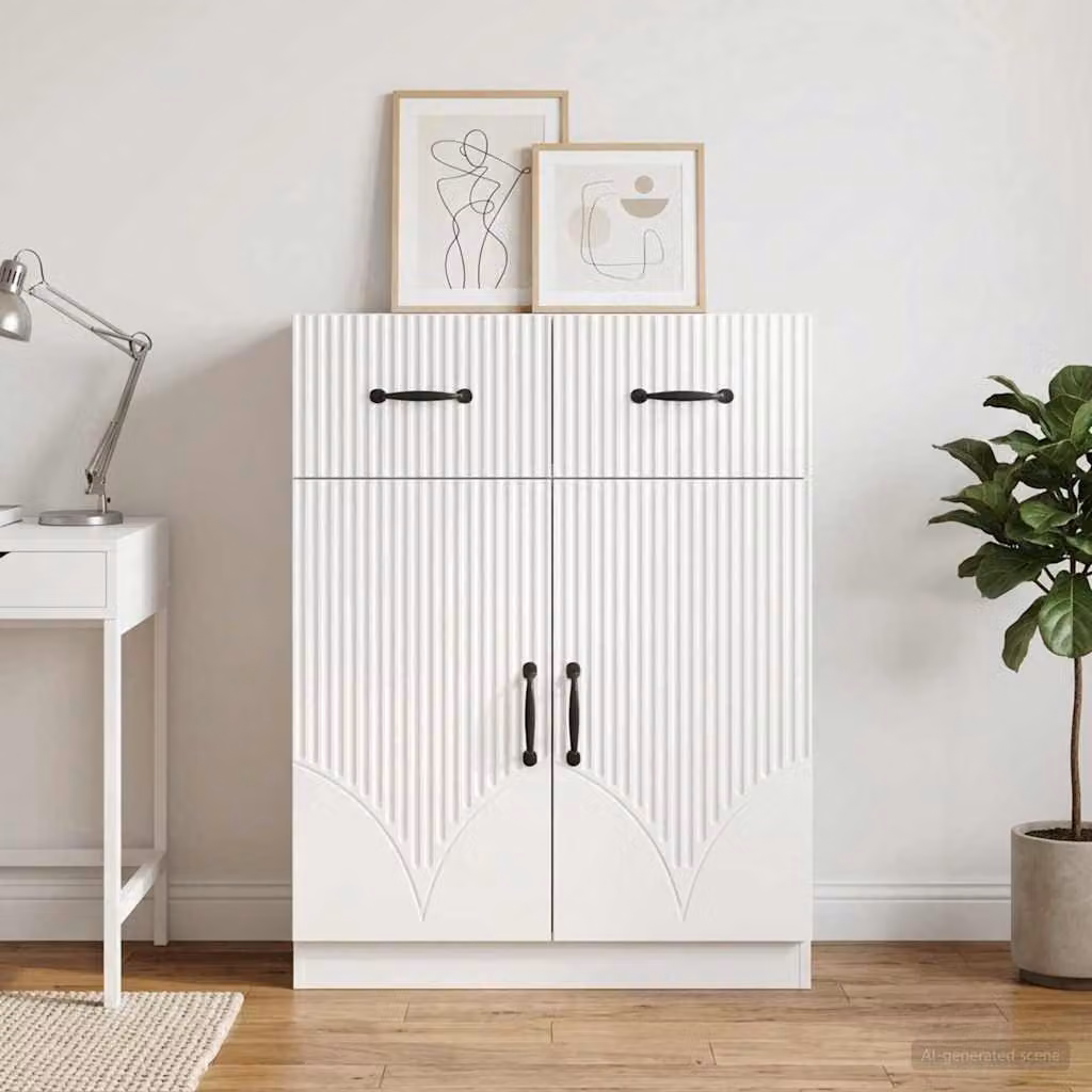 Credenza moderna vidaXL in legno ingegnerizzato bianco lucido L: 66 cm, P: 34,5 cm, H: 87 cm