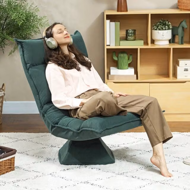 Poltrona relax girevole a 360 gradi OKWISH con schienale regolabile e rivestimento in tessuto verde
