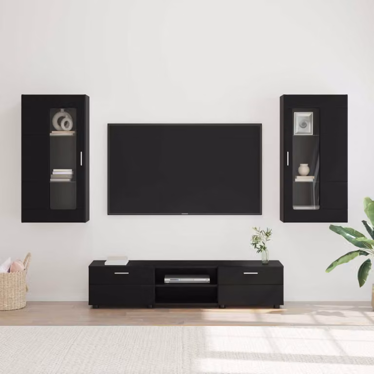 Set mobile TV moderno vidaXL FLORIN in legno nero L: 150 cm, P: 39 cm, H: 30 cm
