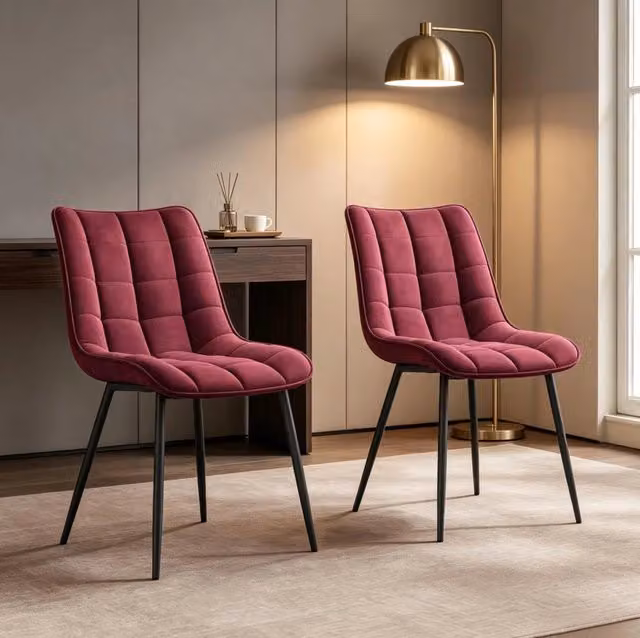 Set di 2 sedie da pranzo 46x39x85,5 cm in velluto bordeaux con piedi in metallo –