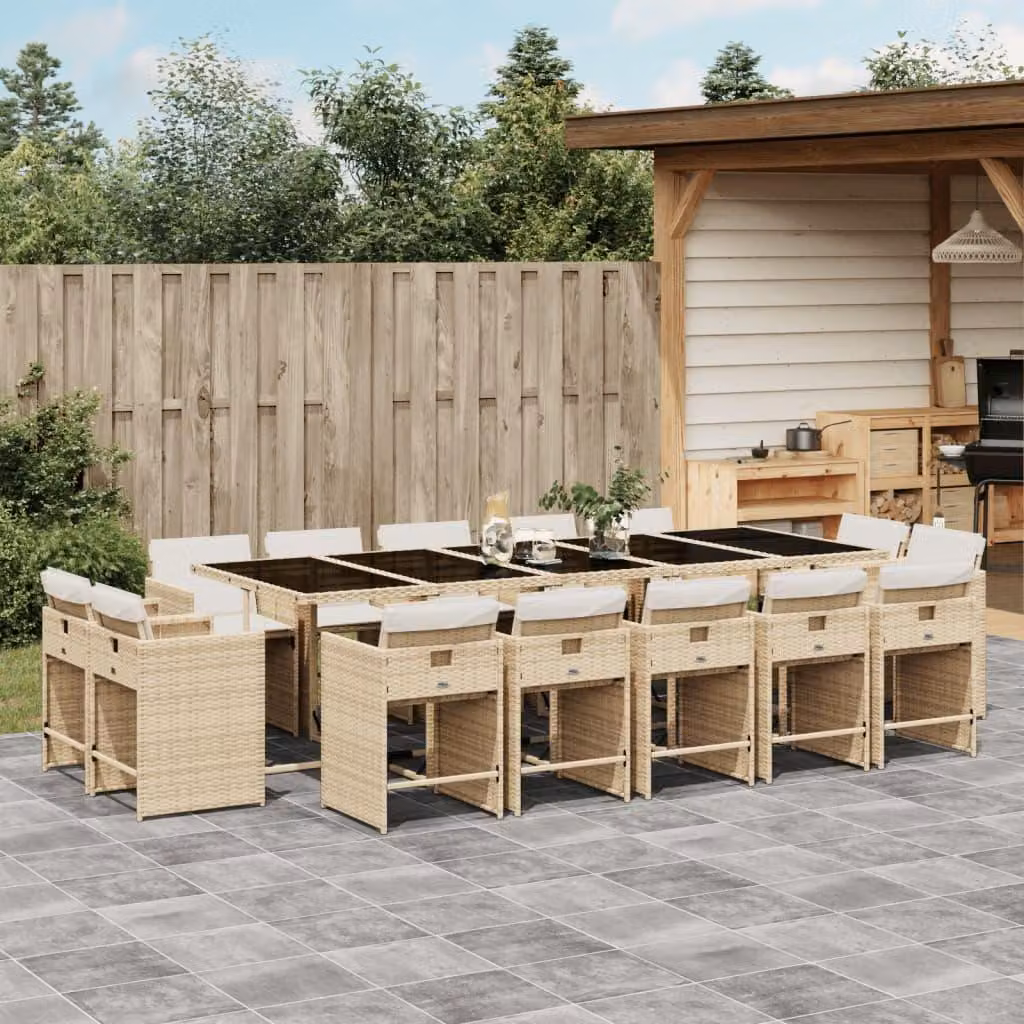Maison Exclusive - Set da Pranzo da Giardino 15 pz con Cuscini Beige in Polyrattan