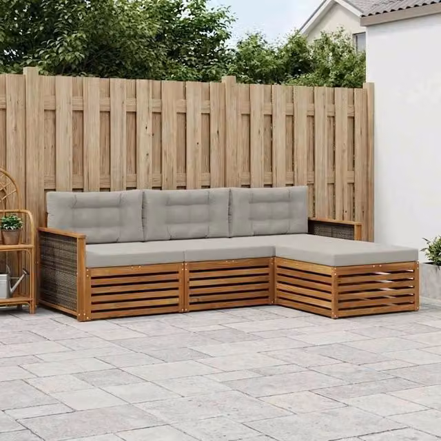 Set di divani da esterno 4 pz Naturale e Grigio Chiaro 3383199