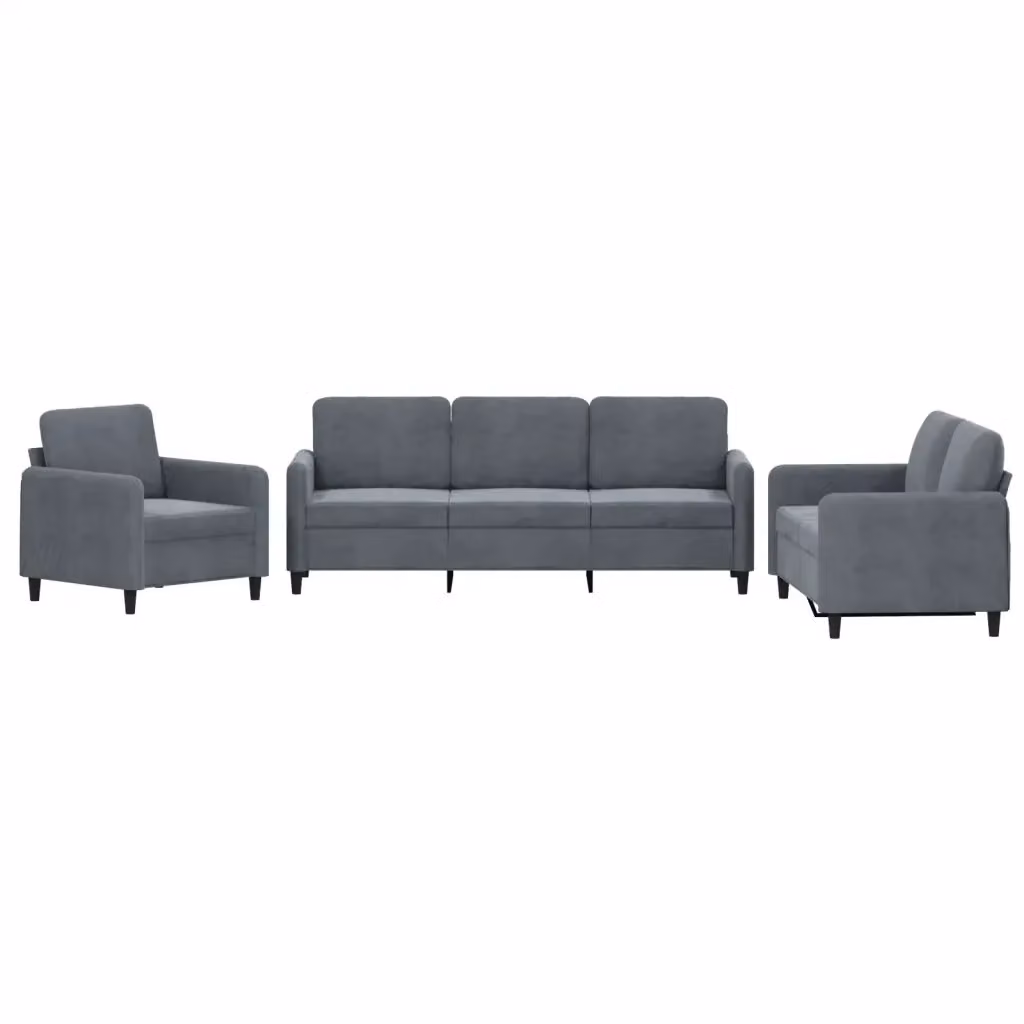 Set di divani 3 pezzi vidaXL in velluto grigio per soggiorno moderno – 2