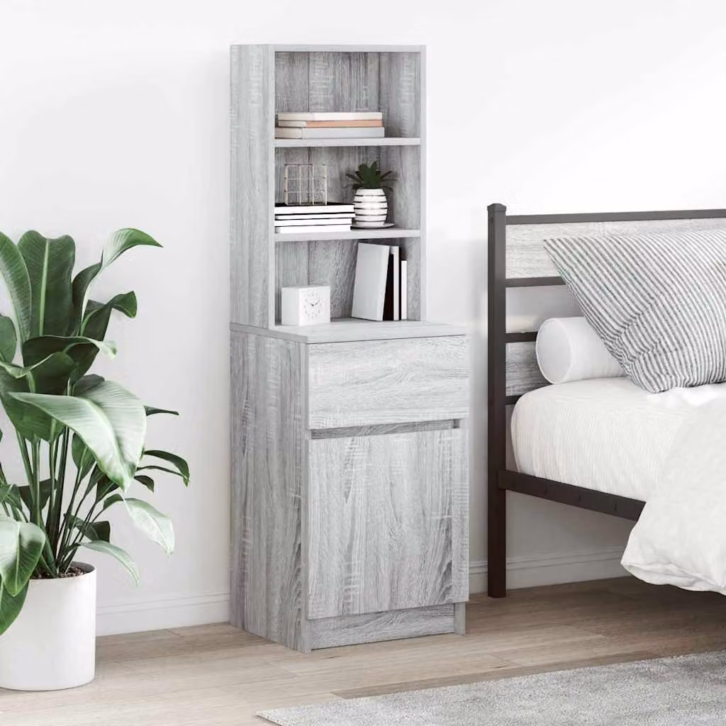 Comodino sospeso vidaXL in legno multistrato e MDF, Grigio Sonoma e Marrone, L 39 cm x P 35 cm x H 125 cm