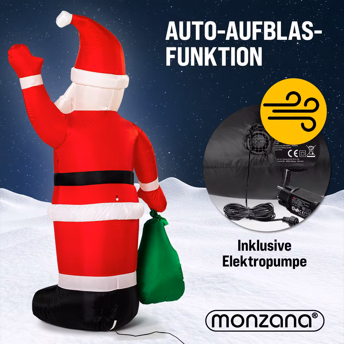 Decorazione Gonfiabile Babbo Natale Monzana Multicolore con Illuminazione LED RGB Altezza: 180 cm – 2