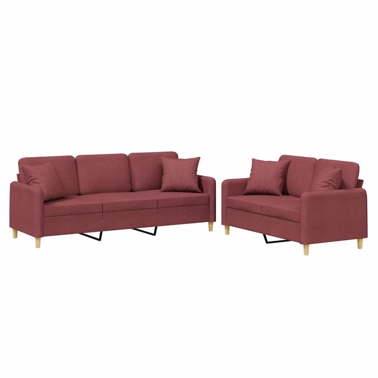 set divano 2 pezzi con cuscini in tessuto rosso vino