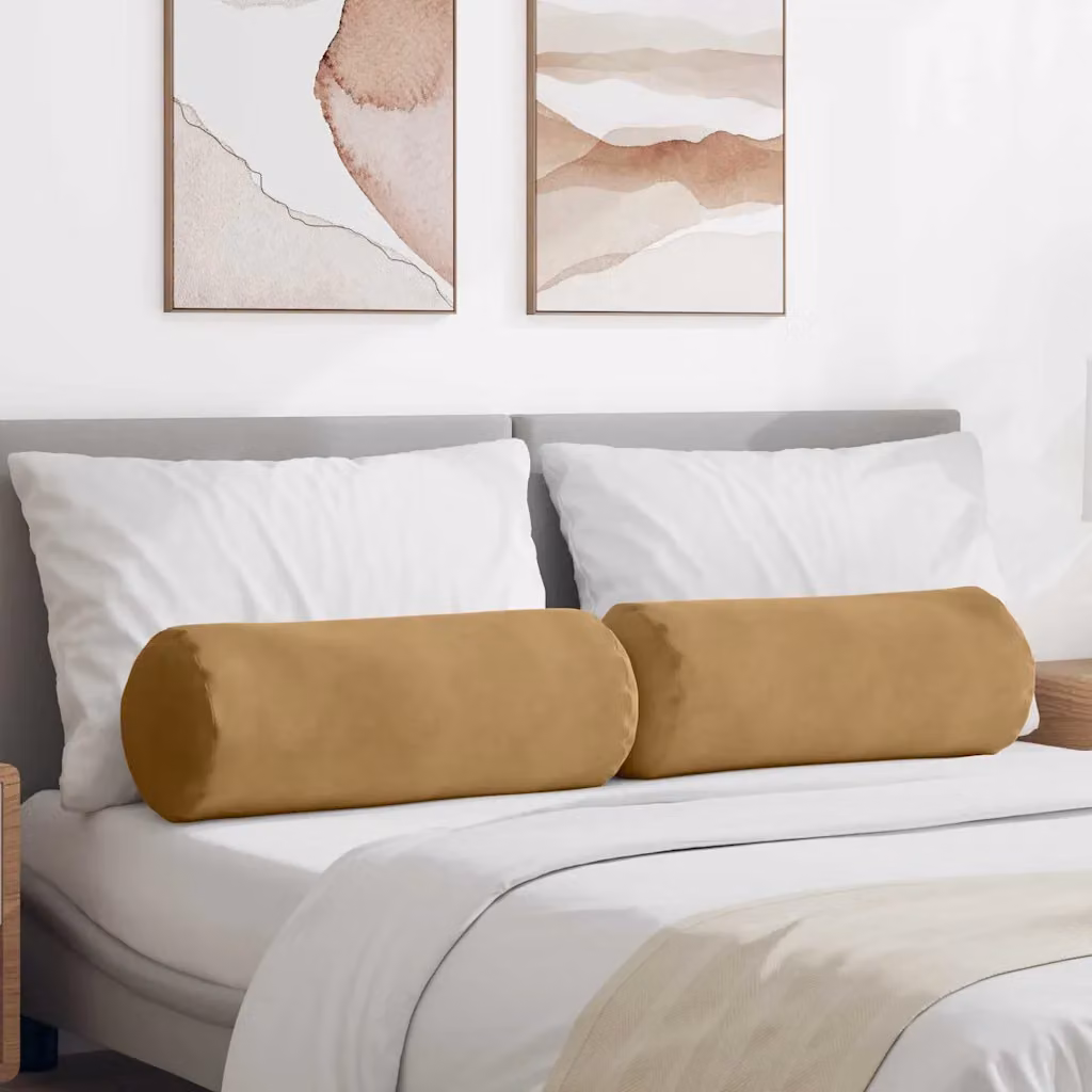 Set di 2 cuscini a rullo vidaXL in tessuto di velluto a coste marrone, Ø 25 x 70 cm