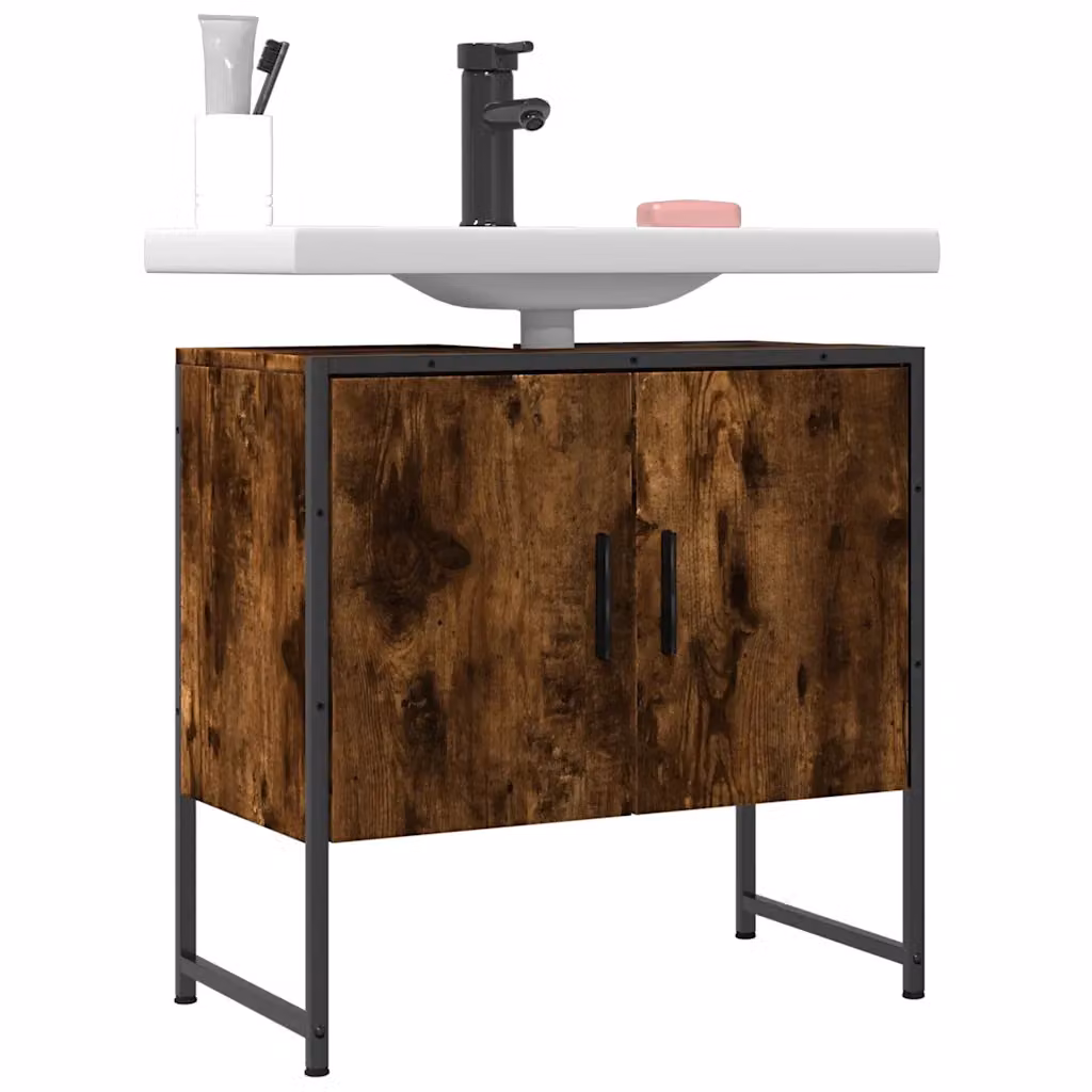 Mobile Lavabo da Bagno vidaXL in Rovere Fumo con Ante a Battente, L: 60 cm, P: 33 cm, H: 60 cm