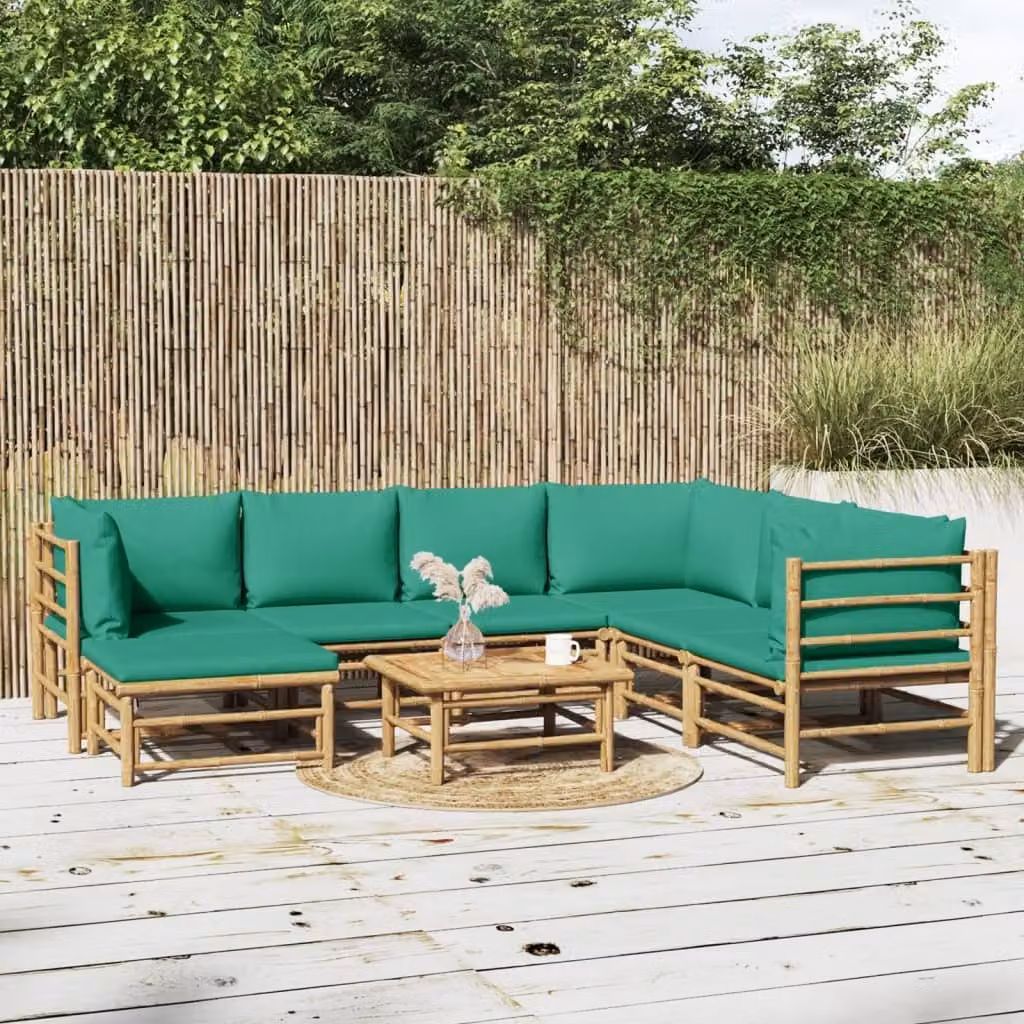 Maison Exclusive - Set da giardino da 8 pezzi con cuscini verdi in bambù