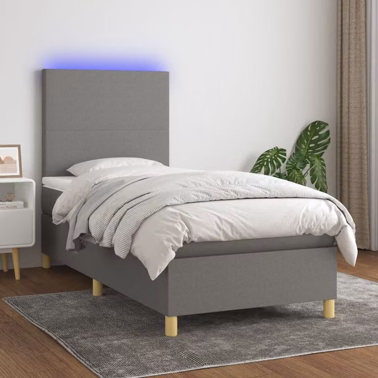vidaXL Letto a molle con materasso e LED in tessuto grigio scuro 80x200 cm - Letto a molle - Boxspringbetten - Bett - Schlafzimmermöbel