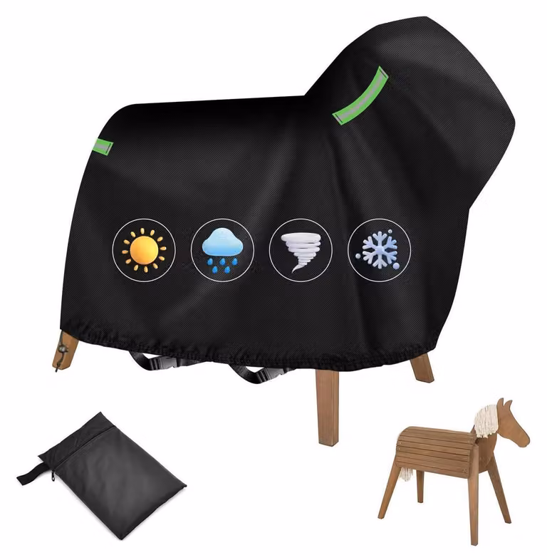 Copertura per cavallo di legno, dimensioni 140x100x130 cm, realizzata in tessuto 420D con rivestimento in PU, impermeabile, resistente ai raggi UV, colore nero
