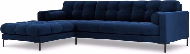 Divano angolare sinistro Bali di Cosmopolitan Design in velluto blu, 5 posti, L 293 cm x P 185 cm x H 75 cm
