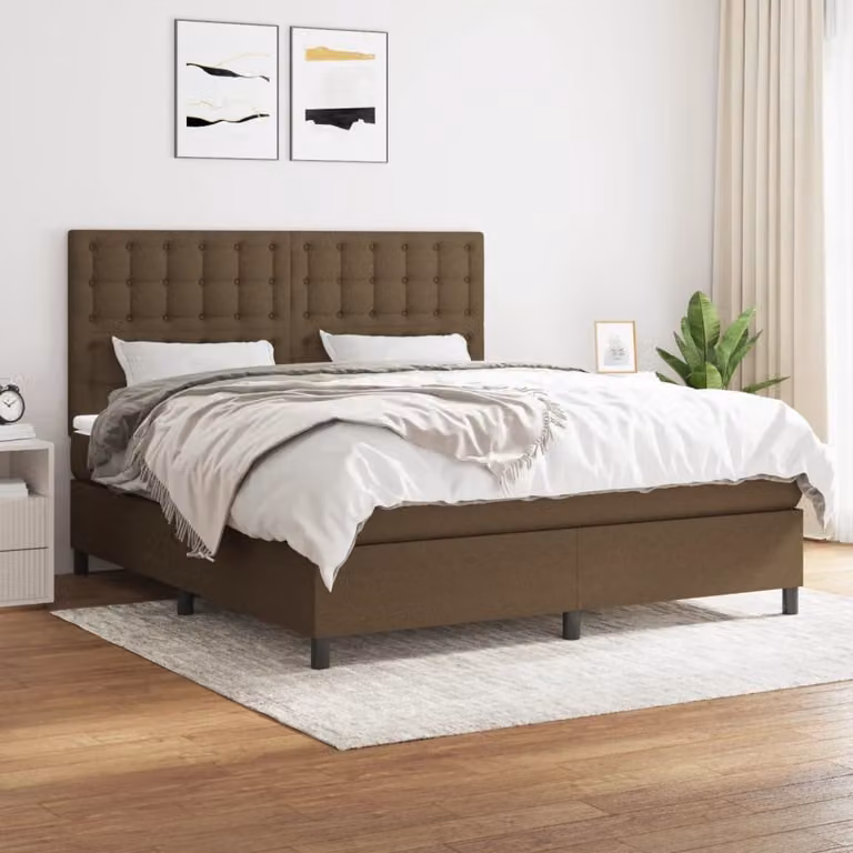 vidaXL Letto Ibrido con Giroletto a Molle e Materasso a Tasche Marrone e Bianco L/P/H: 160 x 200 x 128 cm