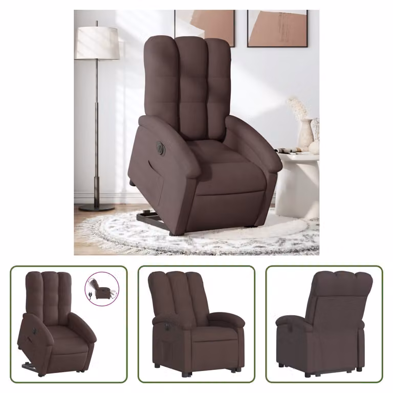 The Living Store Poltrona relax con supporto elettrico in tessuto marrone scuro