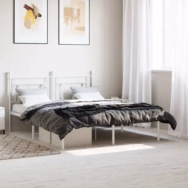 Letto con testiera in metallo bianco vidaXL L/P: 160 x 200 cm