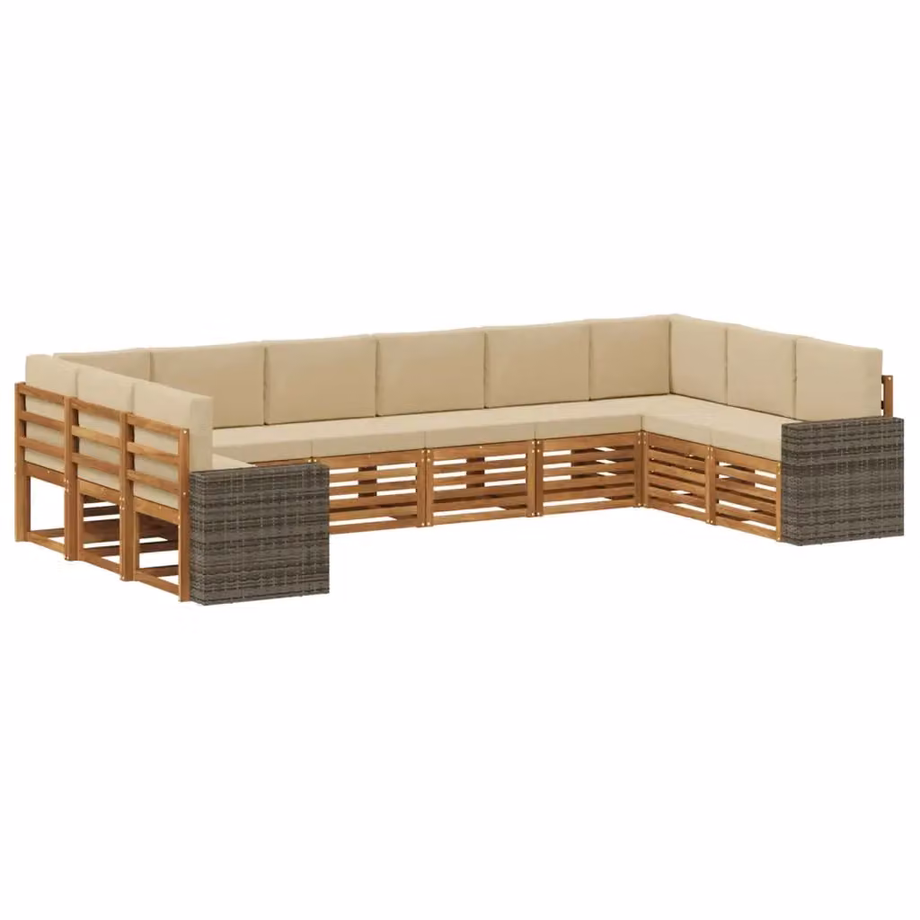 Set di divani da esterno vidaXL a forma di L in legno di acacia con cuscini beige e sabbia – 2