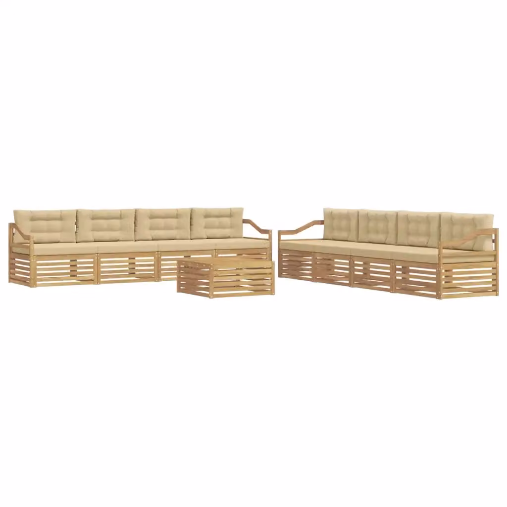 Set di mobili da giardino vidaXL composto da divani e tavolino in legno di acacia con cuscini bianchi e beige – 2