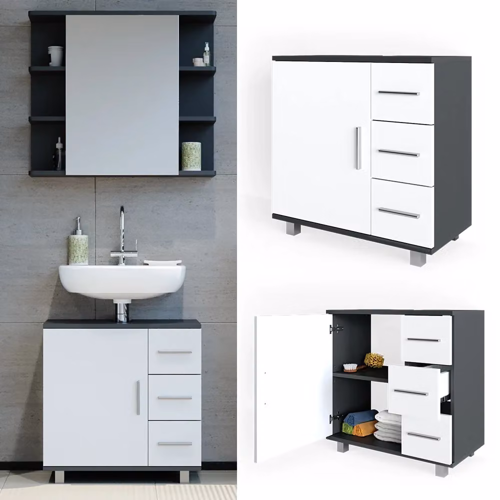 Mobile sottolavabo per bagno Vicco Ilias moderno in antracite e bianco L: 60 cm, P: 60.8 cm, H: 33 cm – 2