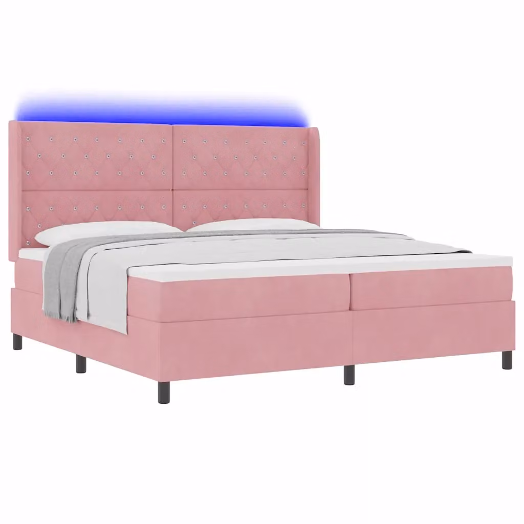 Letto con materasso a molle vidaXL in velluto rosa con illuminazione LED e porta USB, L/P: 200 x 200 cm – 2