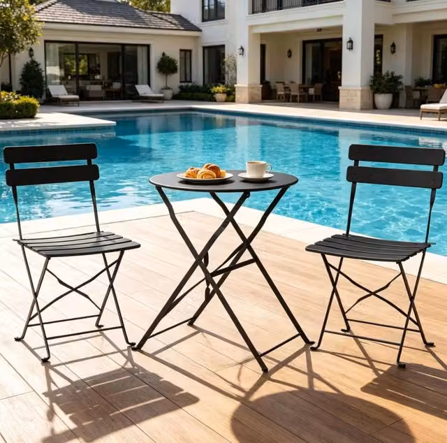 Set da giardino pieghevole ULEVR con tavolo bistrot ?58 cm e 2 sedie in metallo nero