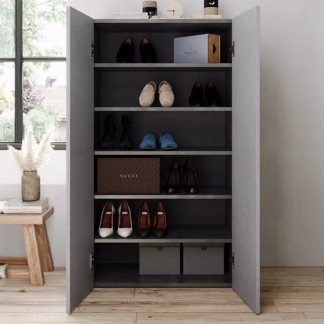 Armadio Multiuso DMORA Floro con 2 Ante e 5 Ripiani, Grigio Cemento, L: 63 cm, H: 114 cm