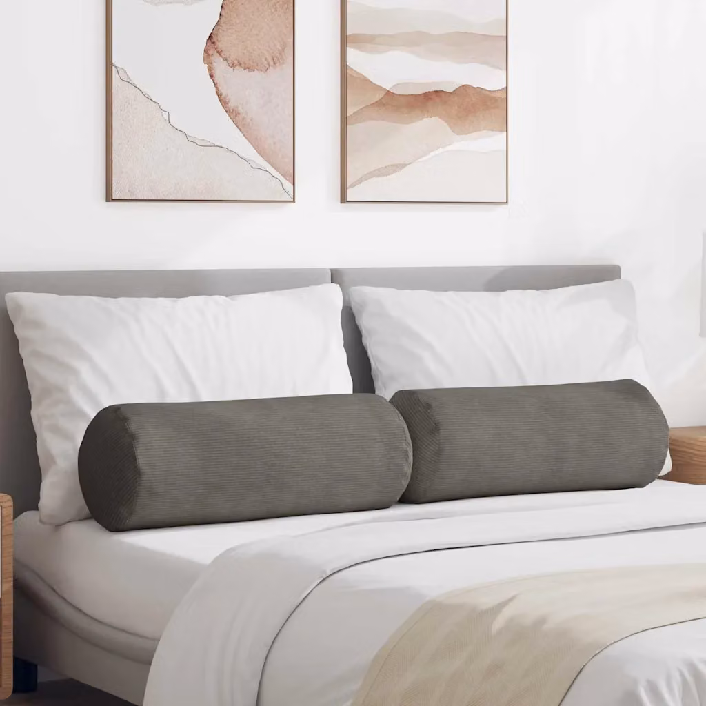 Set di 2 cuscini a rullo vidaXL in velluto a coste grigio chiaro, Ø 25 x 70 cm